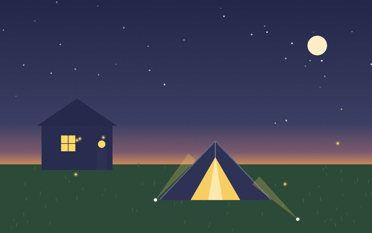 A finger pointing up from a blanket tracing star shapes over a suburban rooftop