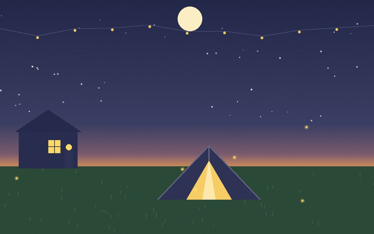 Silhouettes of a family lying in a row on a blanket under a wide starry sky