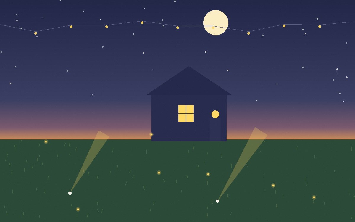 A family lying on a blanket looking up at a starry sky over rooftops