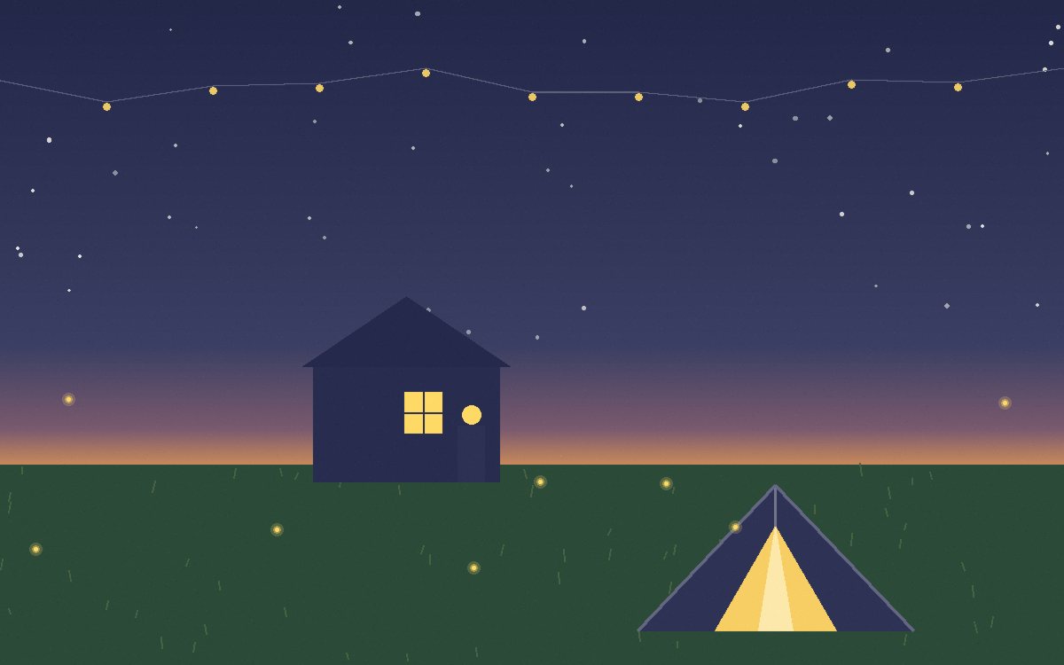 A family lying on a blanket looking up at a starry sky over rooftops
